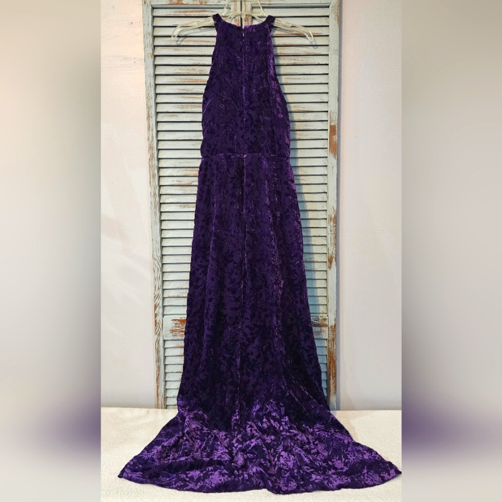 NWT LAUREN RALPH LAUREN 4 Purple Floral Velvet Romantic Goth Maxi Halter Dress - Picture 4 of 7